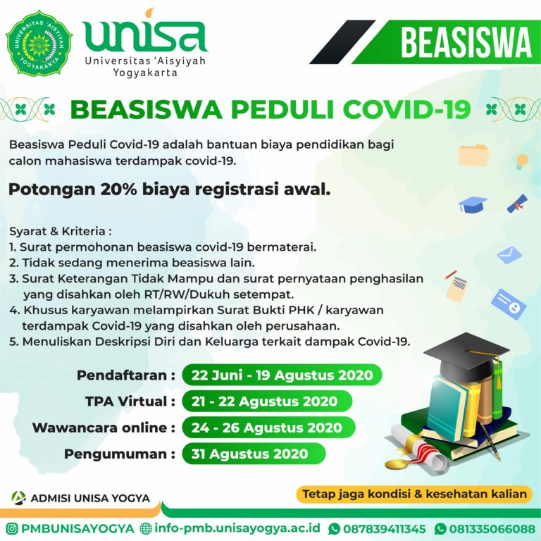 BEASISWA PEDULI COVID19, BUKTI CINTA UNISA YOGYAKARTA